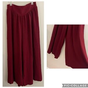 New SHEIN burgundy wide leg boho bohemian pants beach coastal